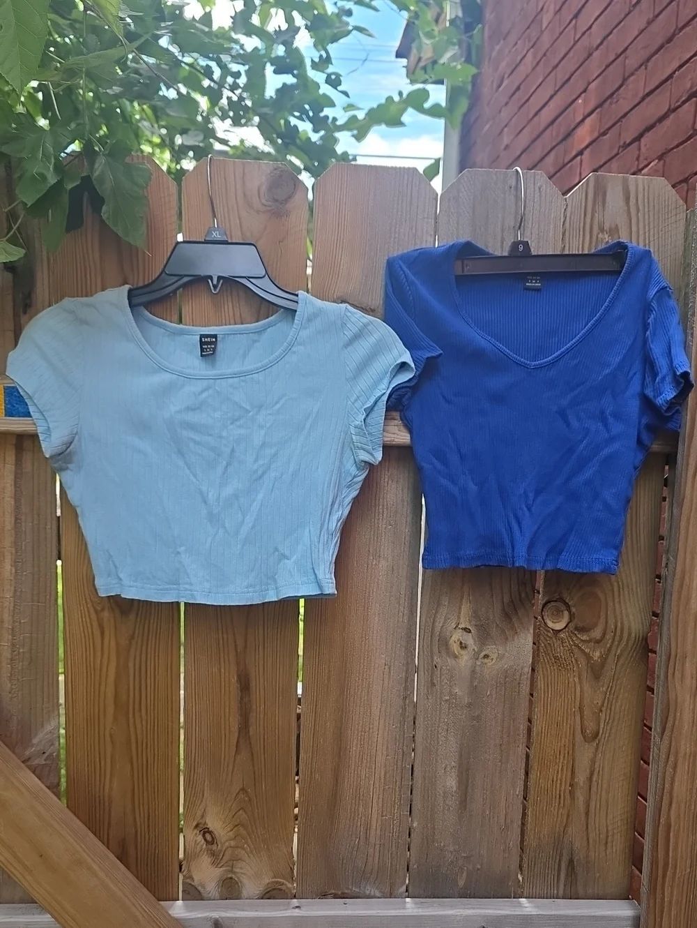 SHEIN Ribbed Crop Tops in Light Blue and Royal Blue - Set of 2